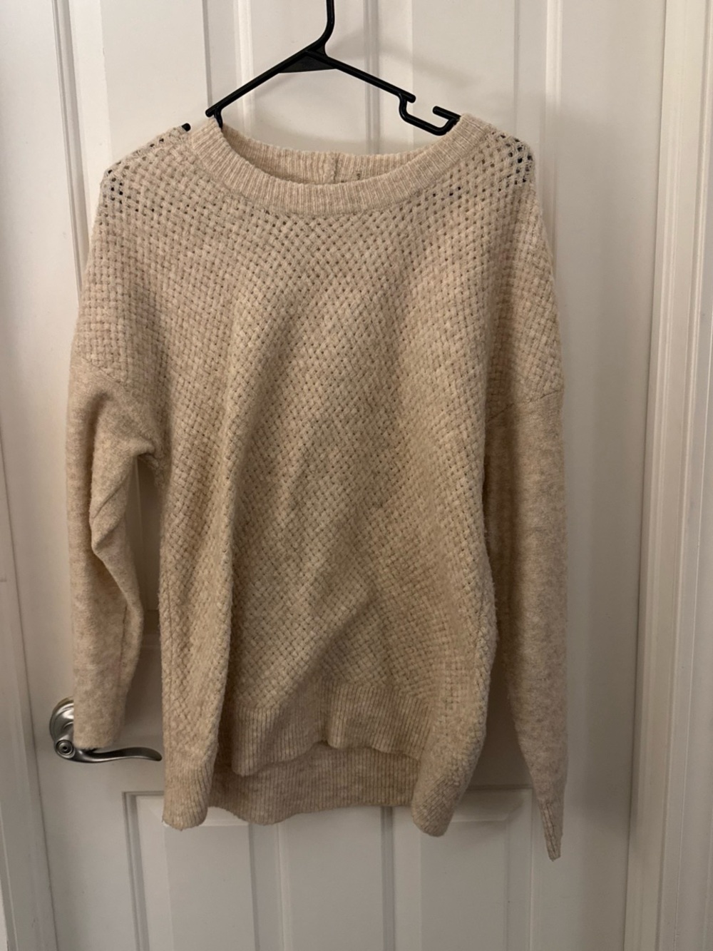 Pulse Cream Ribbed Waffle-Knit Sweater